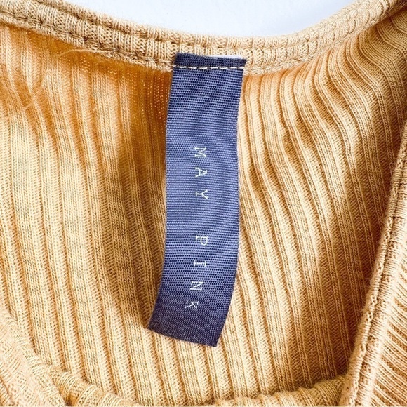 May Pink Marigold Yellow Ribber Puff Sleeve Bodysuit Sz Medium - Picture 4 of 7